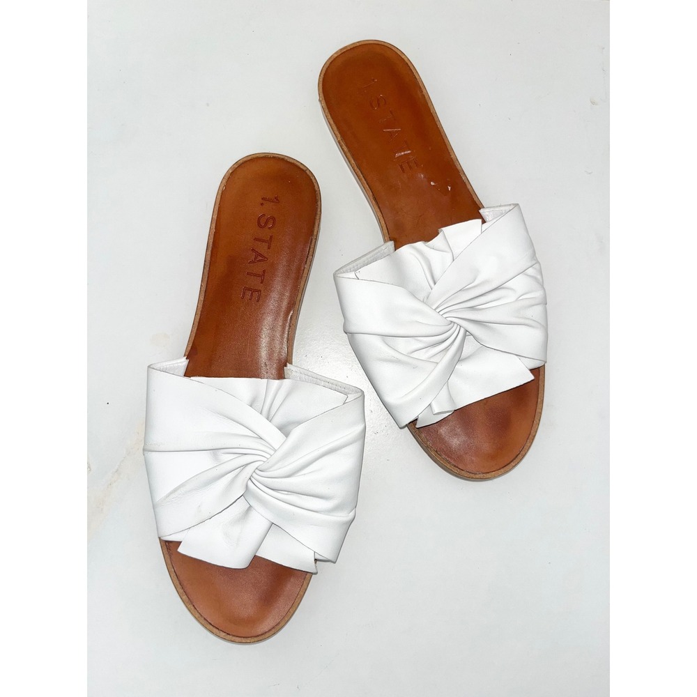1.STATE Chevonn White Leather‎ Twisted Knot Slide Sandals | Women's  7.5M